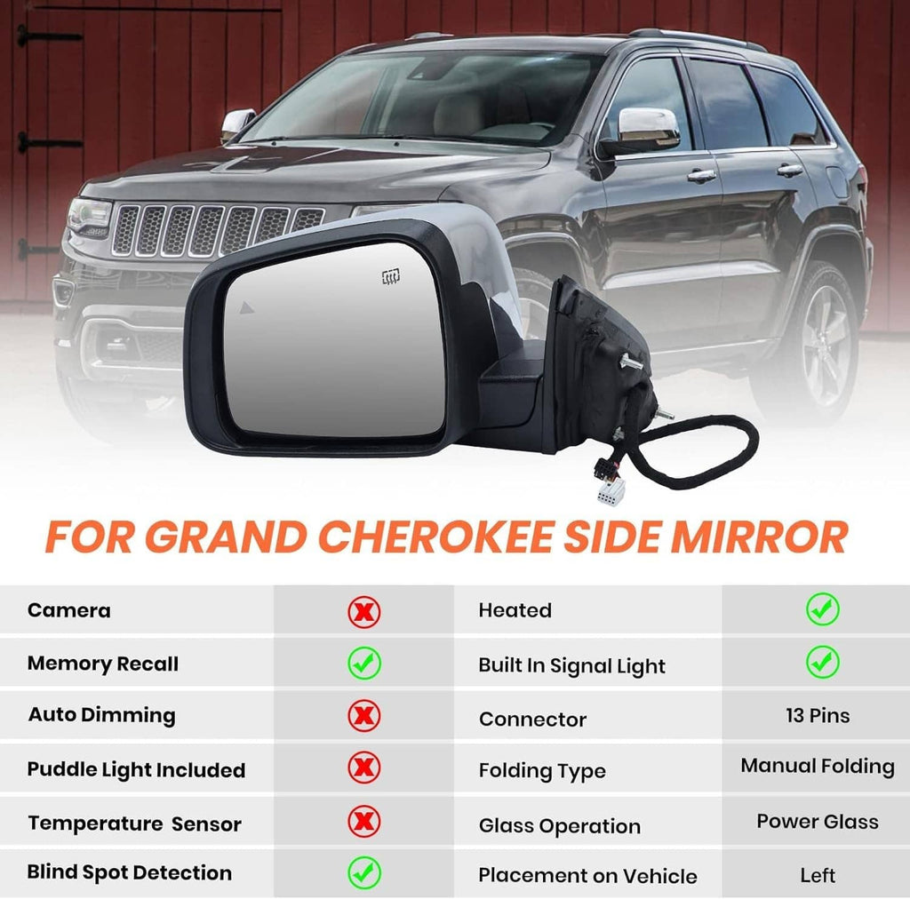Driver side mirror with black housing, turn-signal light, wiring harness and bracket