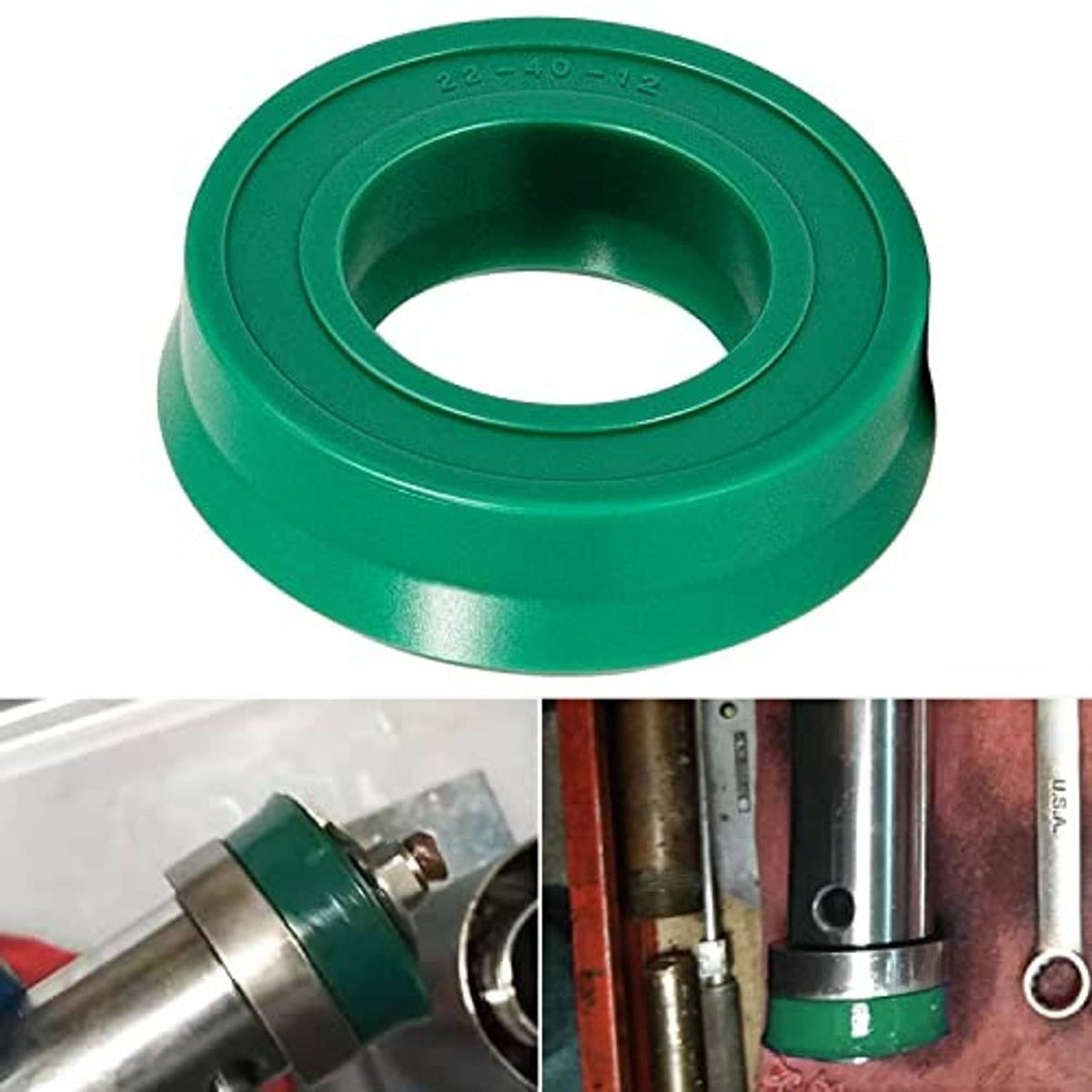 Green U-cup piston seal with inner lip, hydraulic floor jack replacement gasket