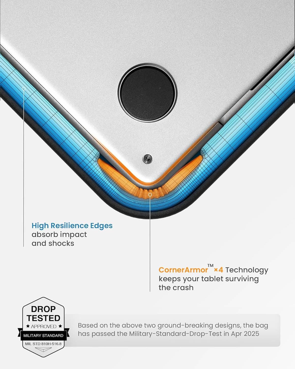 Corner and edge protection detail on a padded laptop sleeve with reinforced rim.