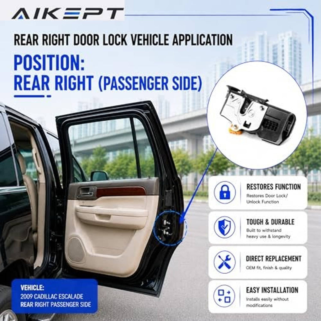 Rear right (passenger side) door lock actuator application shown with vehicle door open