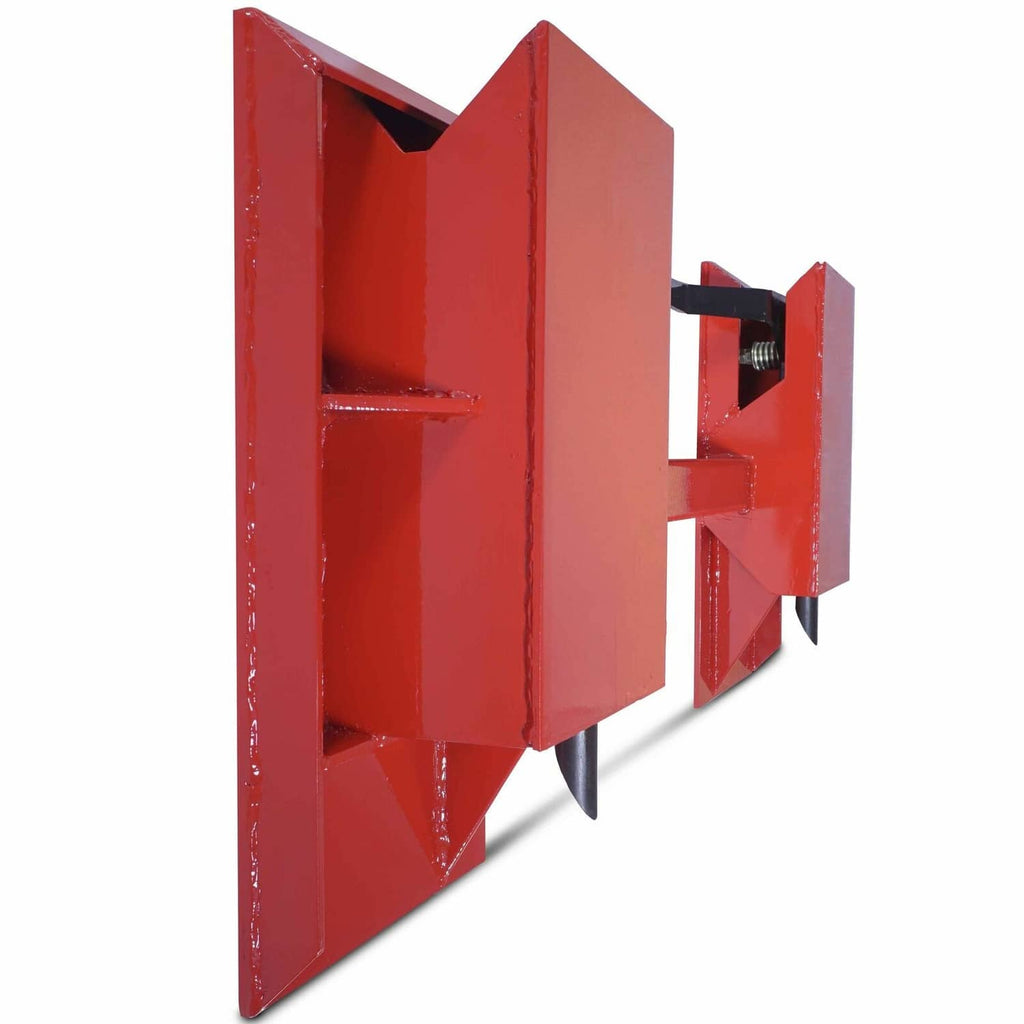 Red quick-attach adapter with open inner frame and black latch pin