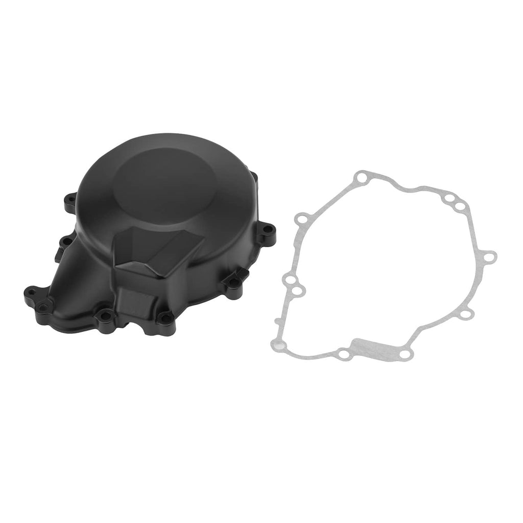 Left engine crankcase stator cover with gasket, black aluminum, separated parts