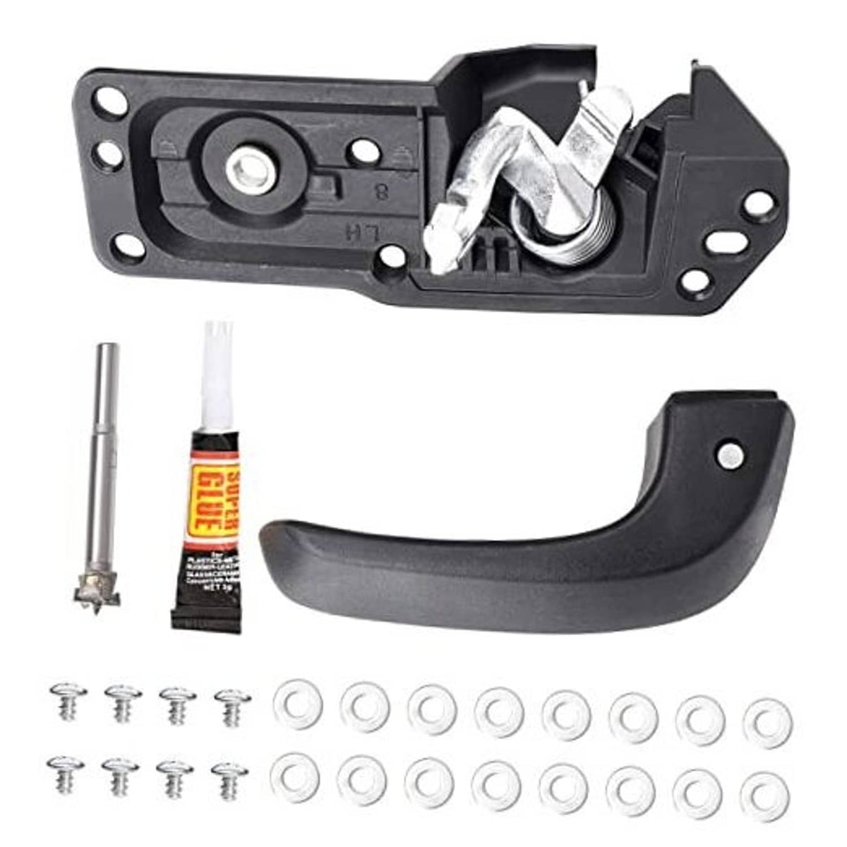 Interior door handle kit, black handle with mounting bracket and spring hardware