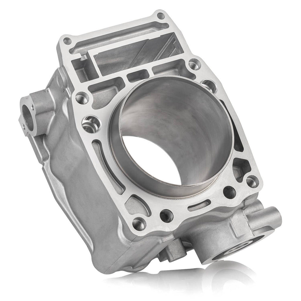 Silver cylinder block with large bore opening and machined coolant channels