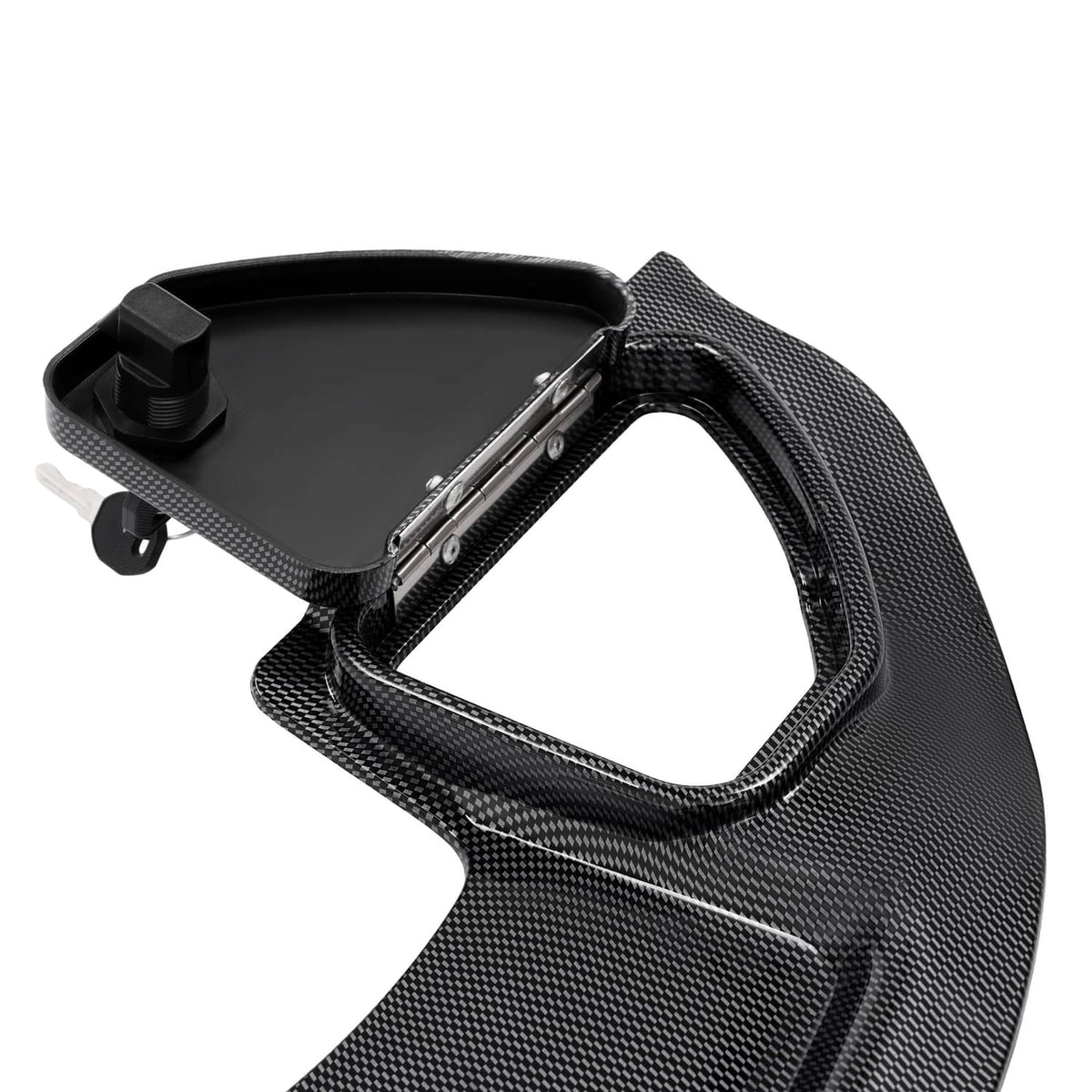 Dash kit side trim with carbon-fiber texture, mounting bracket and lock hardware