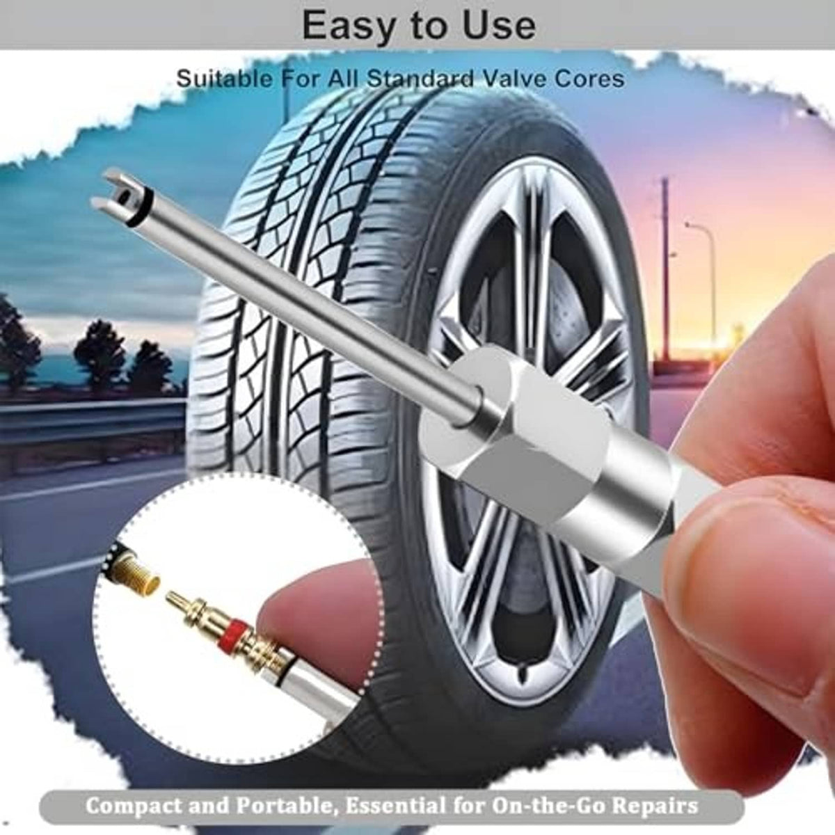 Magnetic single-head valve core removal tool for tire repairs, compact silver wrench
