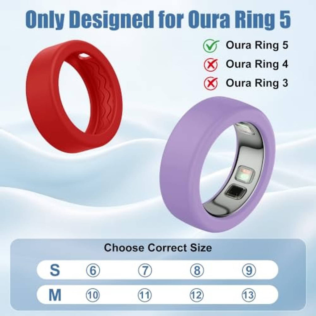 Silicone ring cover set for Oura Ring 5, red and purple covers shown