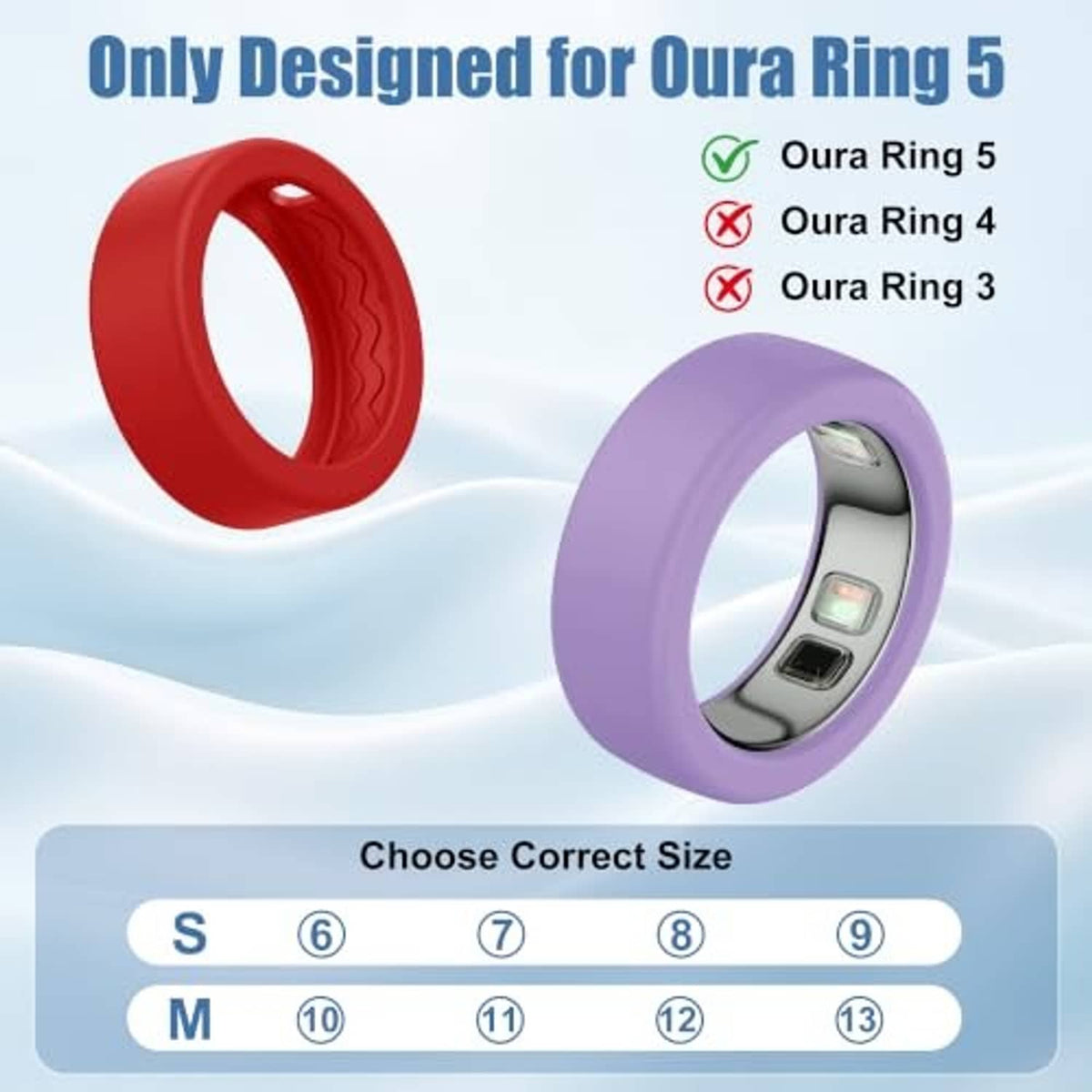 Silicone ring cover set for Oura Ring 5, red and purple covers shown