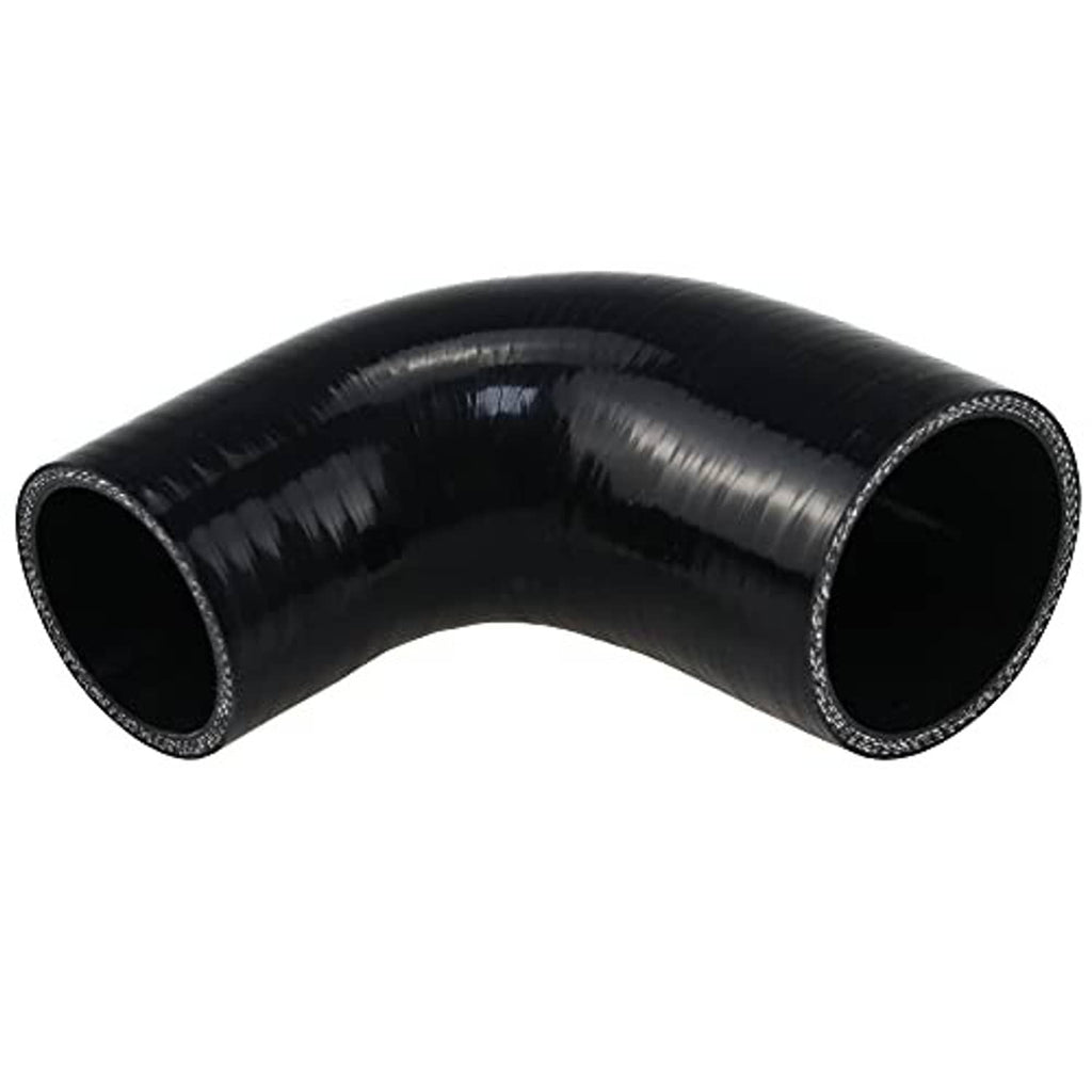 Black 90-degree silicone hose elbow with textured seam around both openings