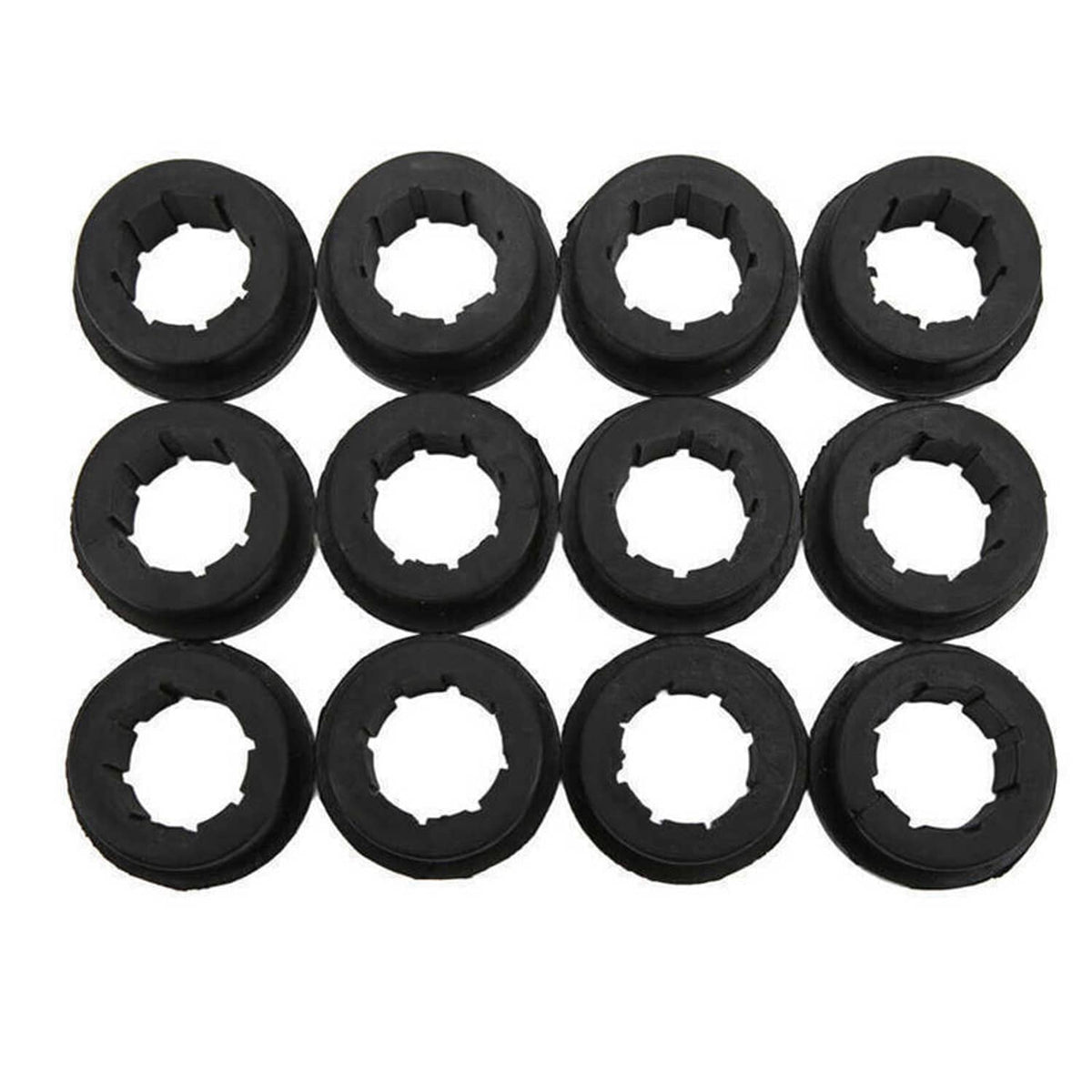 Lower control arm bushing kit, round black rubber bushings with inner splined holes
