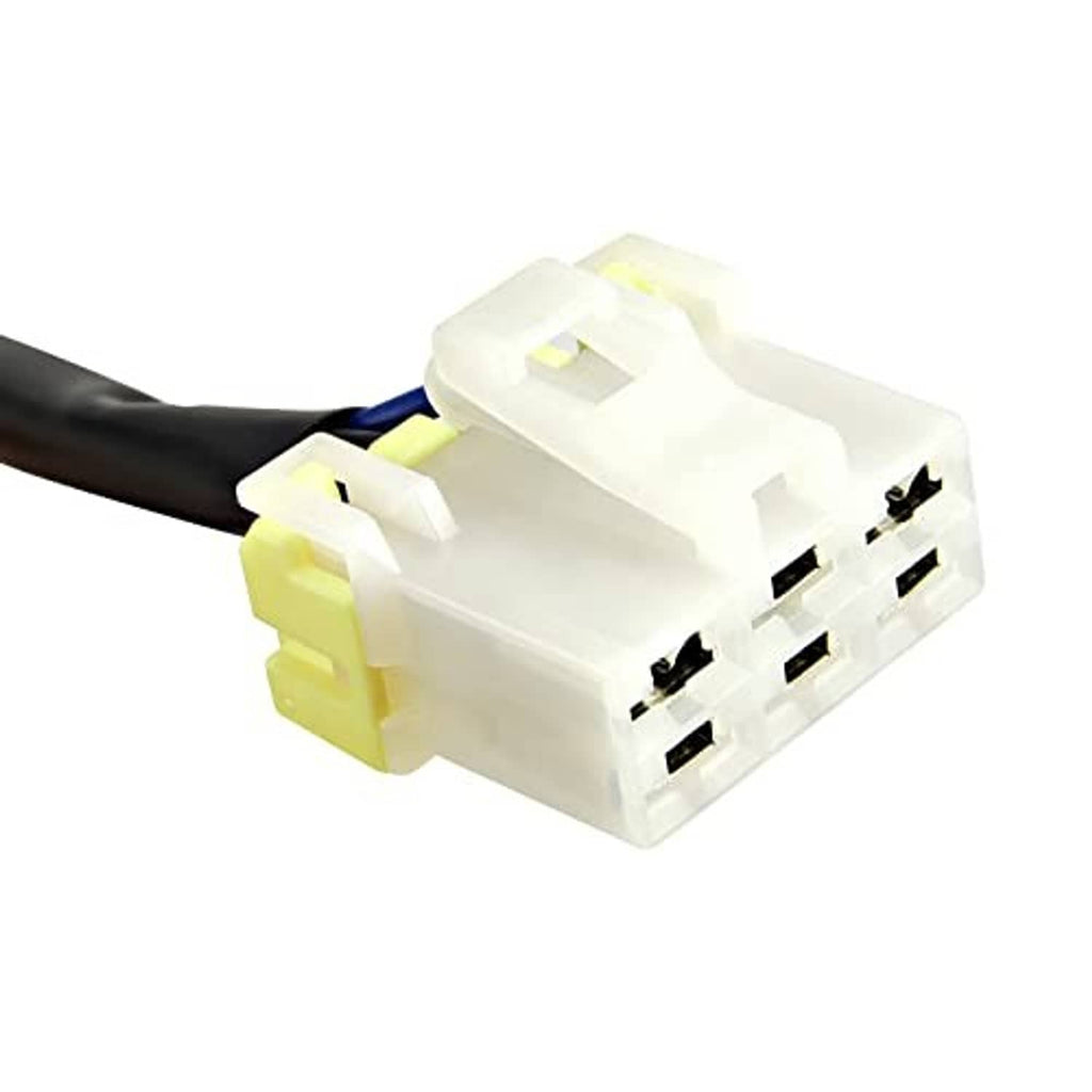 Power seat switch connector block with multi-pin plug and wire leads, white and black