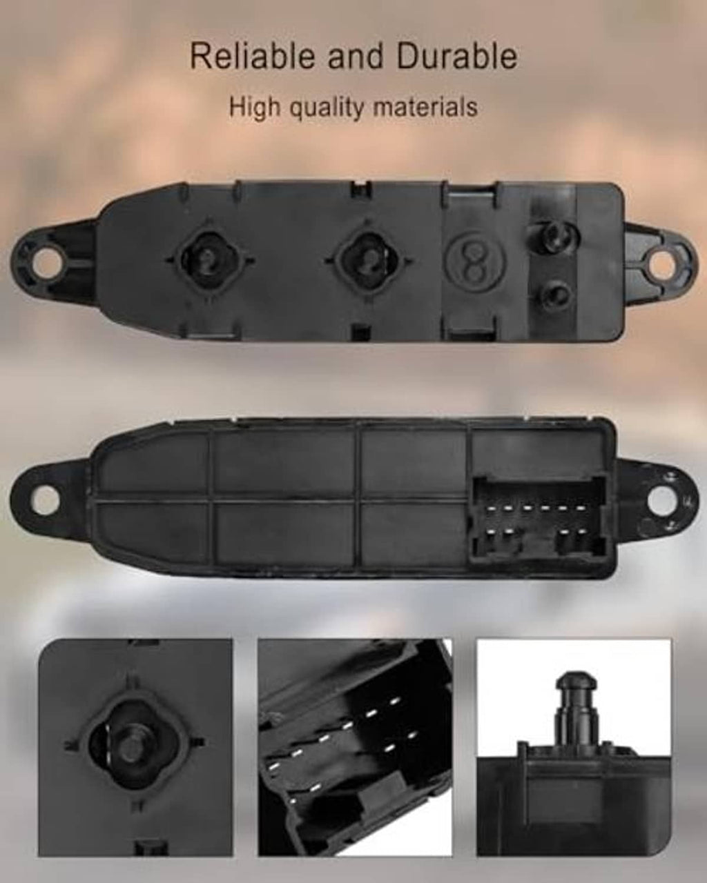 Power seat control switch module set with top and underside views and connector block