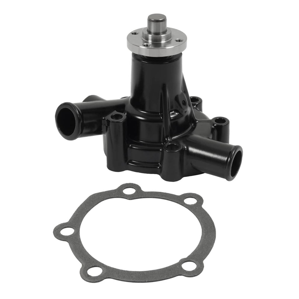 Water pump with black body and silver top shaft, shown with circular gasket