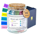 Glass jar with cork lid and color-coded Bible verse cards, 'Read Me When' label