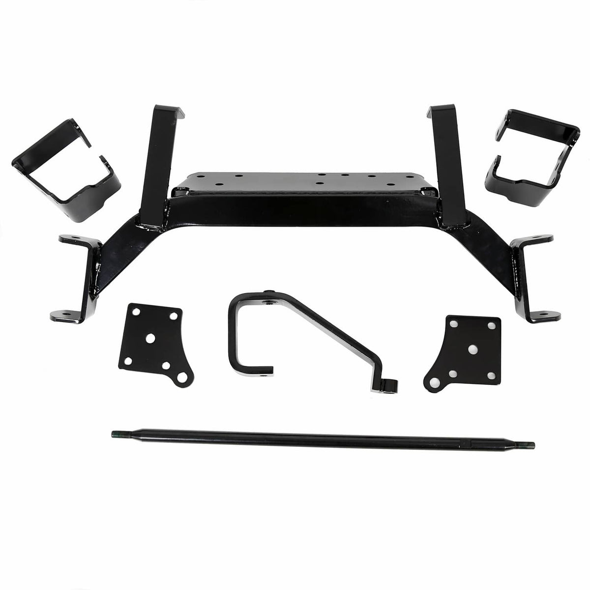 Black metal drop axle lift bracket kit with mounting plates and hardware