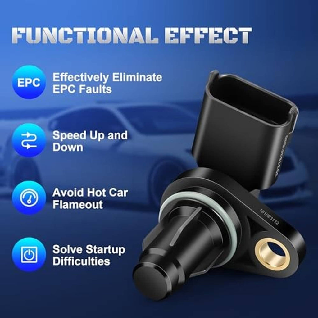 Camshaft position sensor with connector and gold mounting terminal, black plastic housing