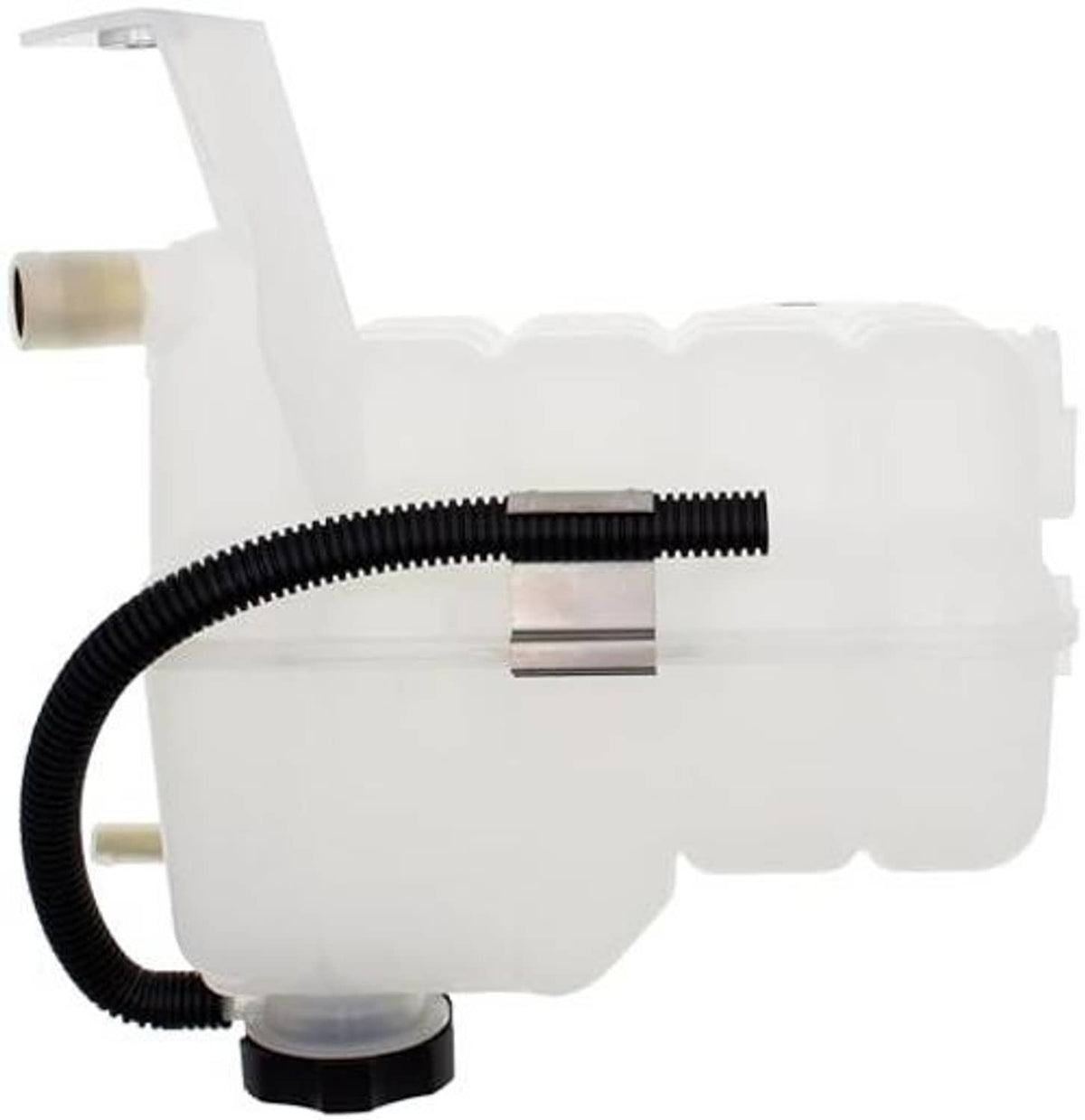 Front pressurized coolant reservoir with cap, hoses, outlet tube, and mounting base