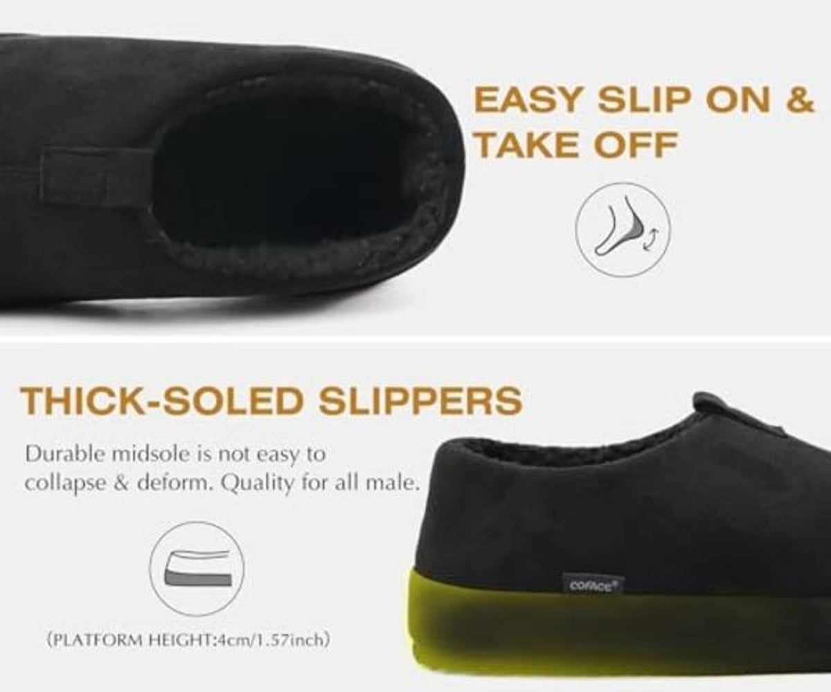 Black clog slippers with thick sole and easy slip-on open collar