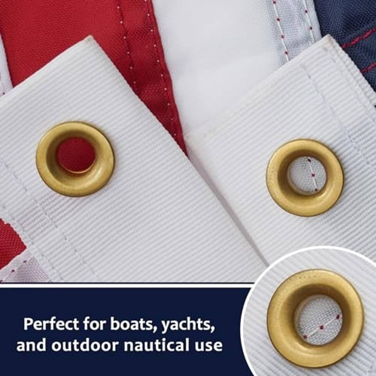 American flag with reinforced stitching and brass grommets at the corner