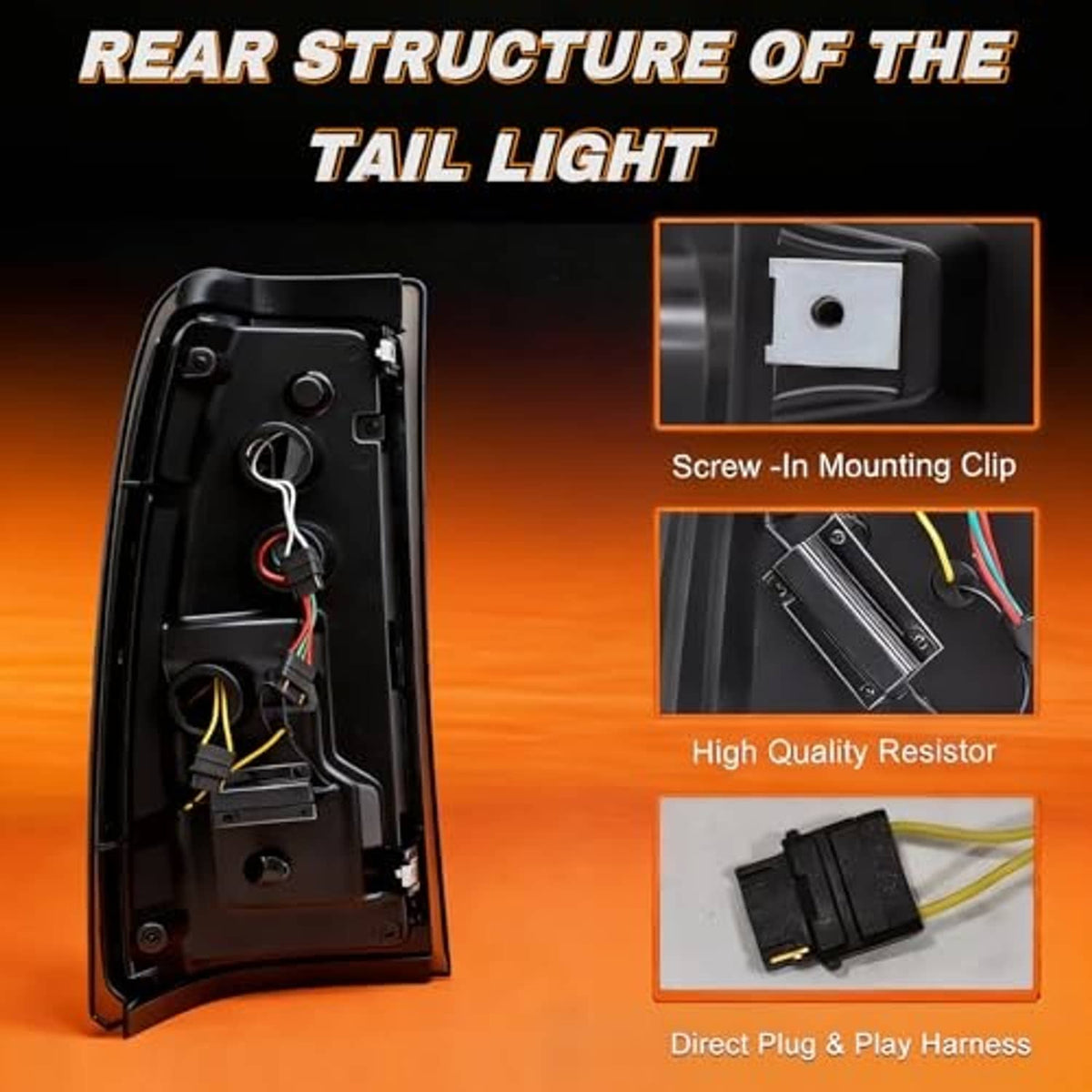Open LED tail light housing showing screw-in clip, resistor, and direct plug wiring
