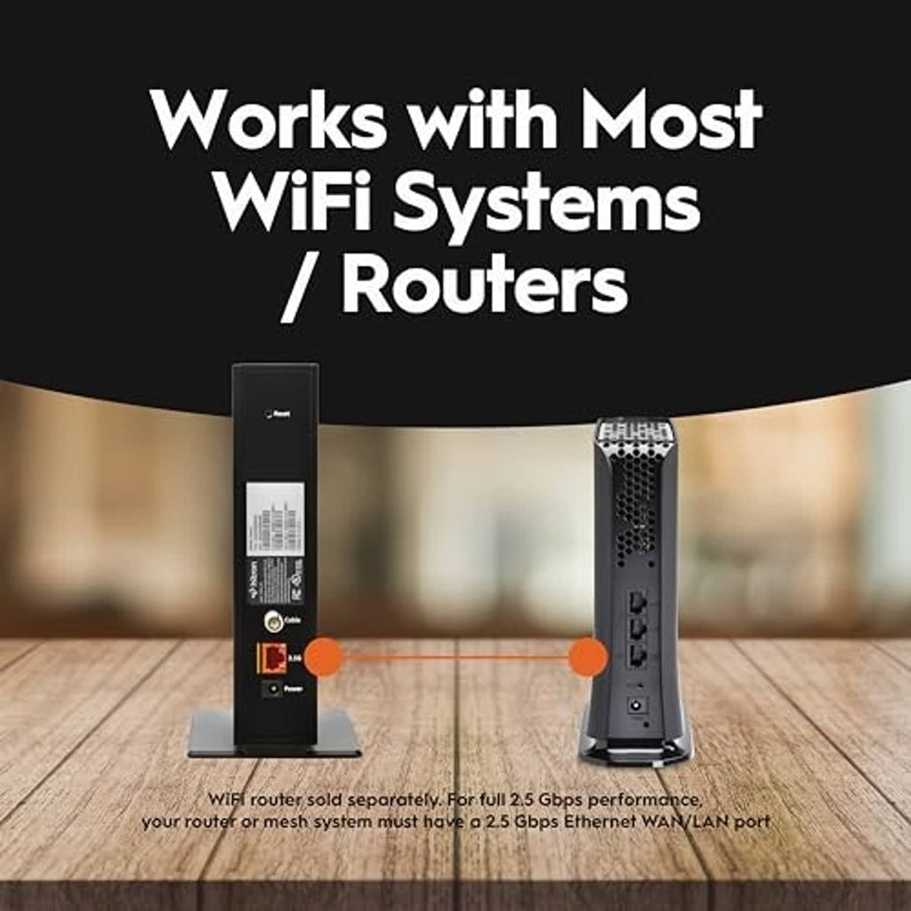 Black DOCSIS 3.1 cable modem tower on base