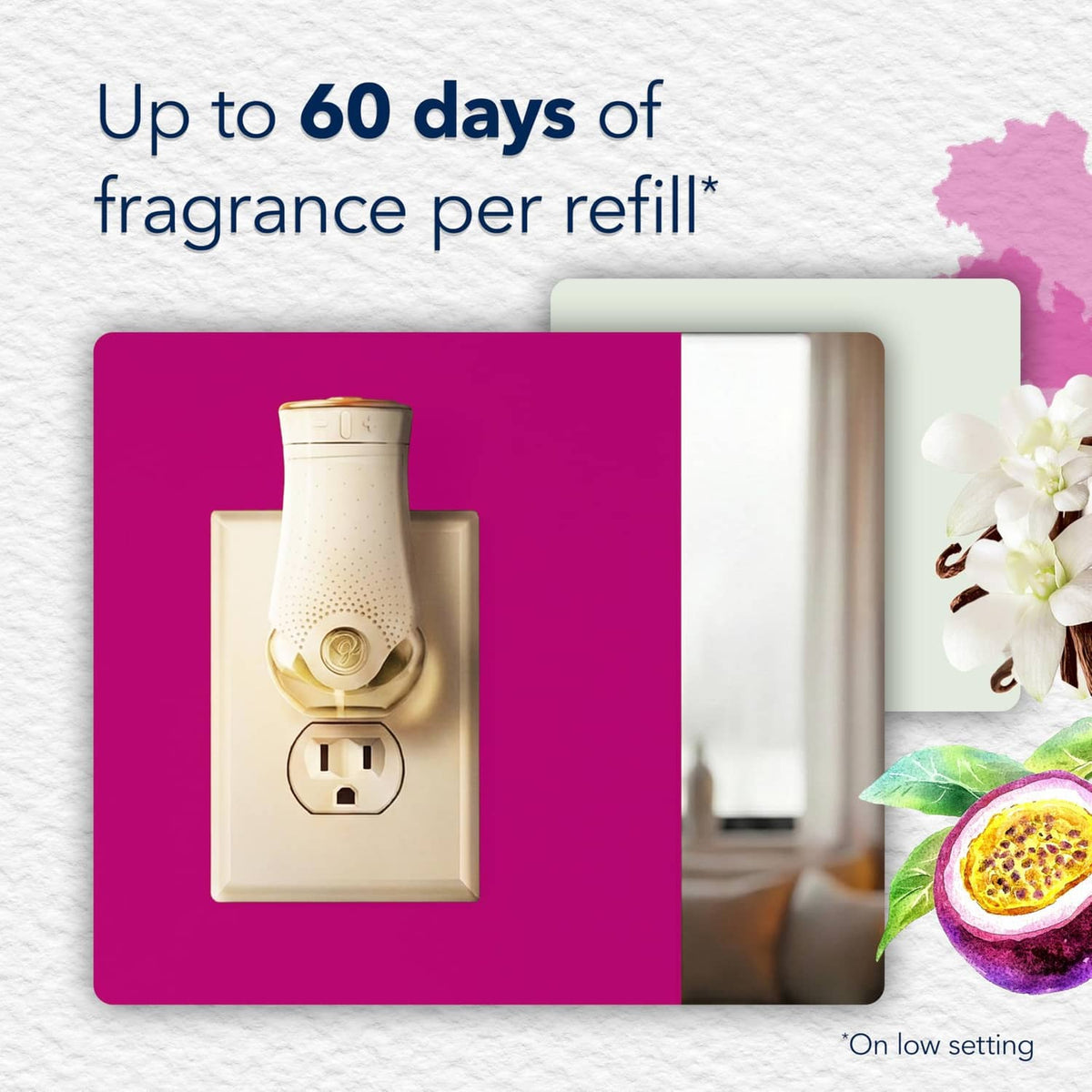 Vanilla air freshener plug-in refill with beige base and refill reservoir