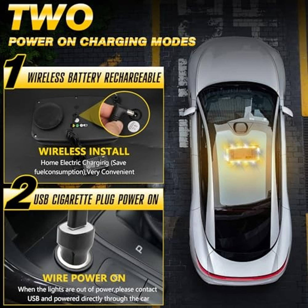 Rechargeable roof top strobe light with charging setup for vehicle installation