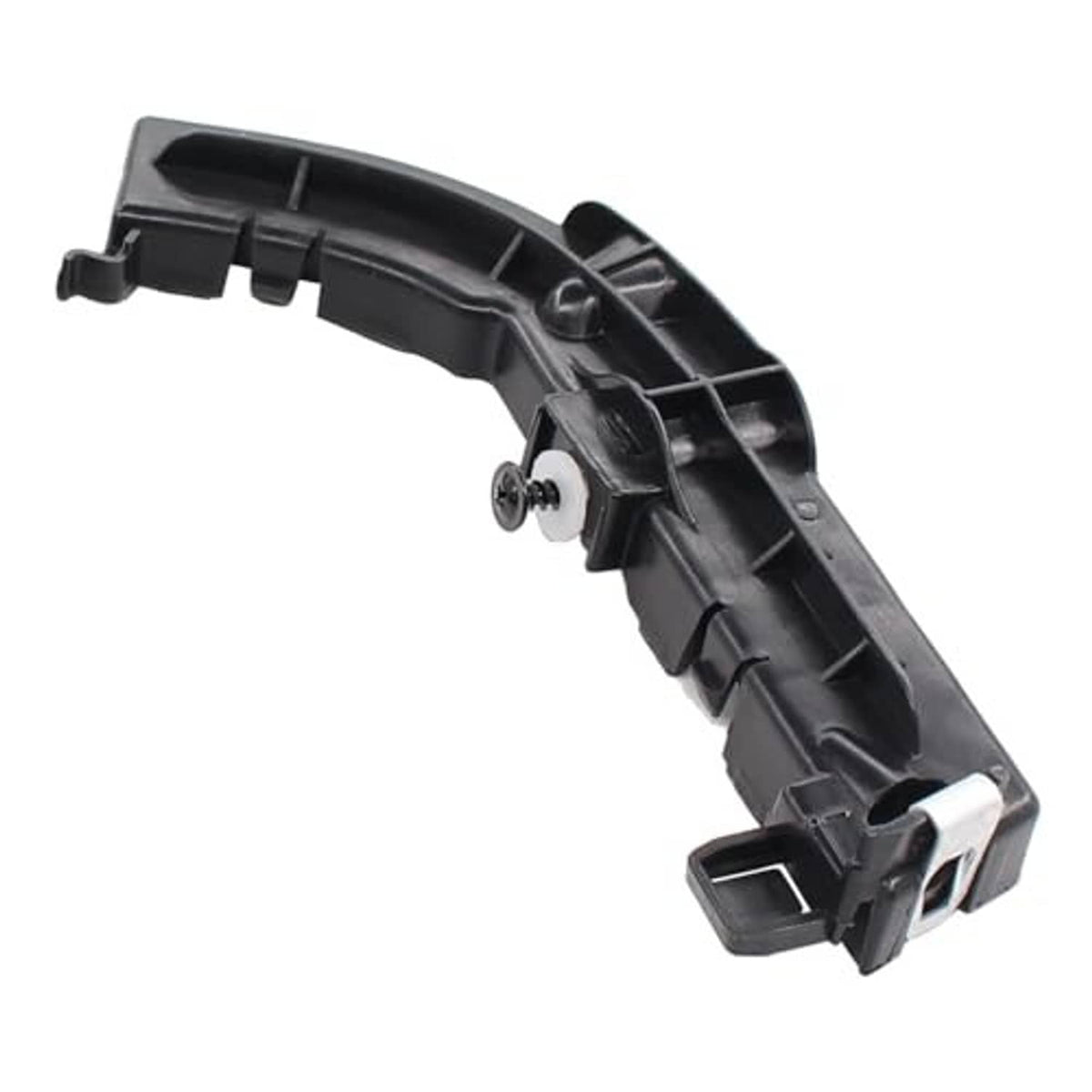 Front bumper support bracket with mounting hardware, black plastic curved profile
