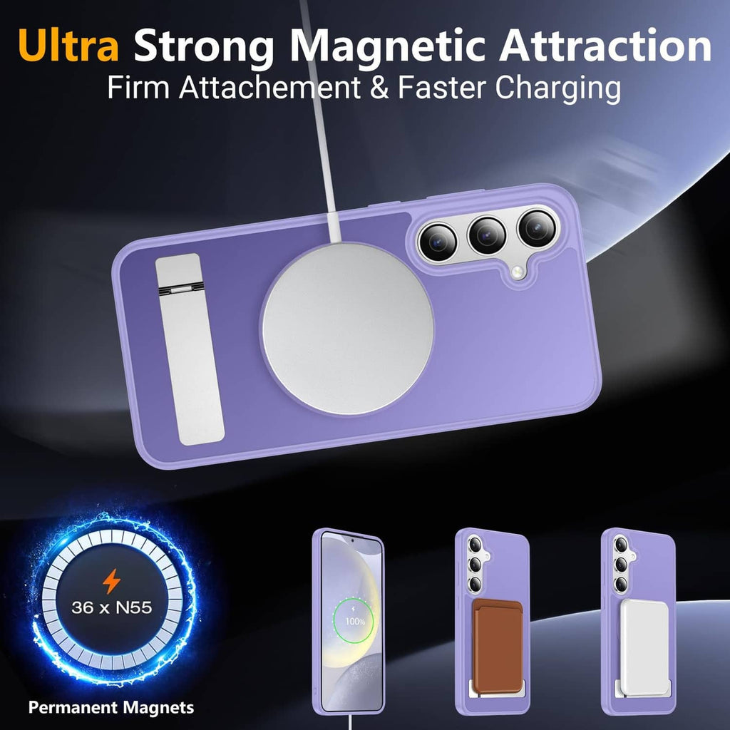 Light purple magnetic phone case with circular ring back and magnet attachment slot