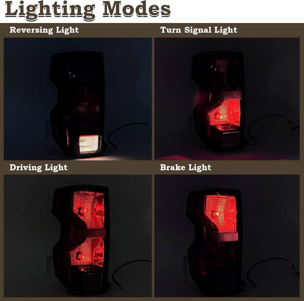 Tail light lighting modes shown in panels: reversing, turn, driving, and brake