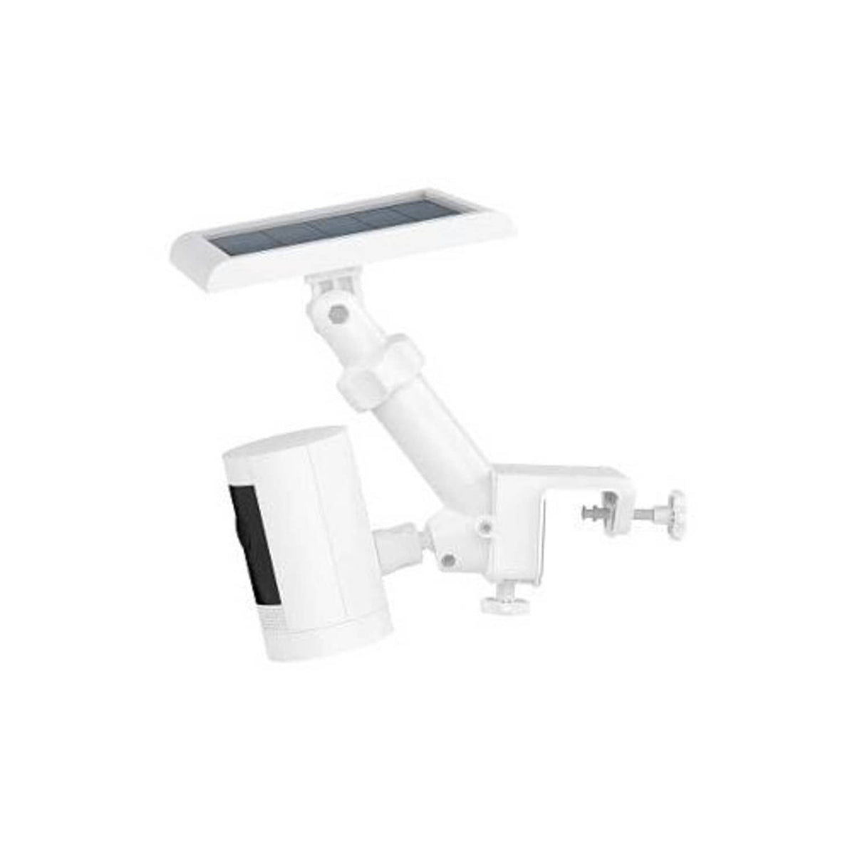 White gutter mount bracket with adjustable arm for security camera attachment