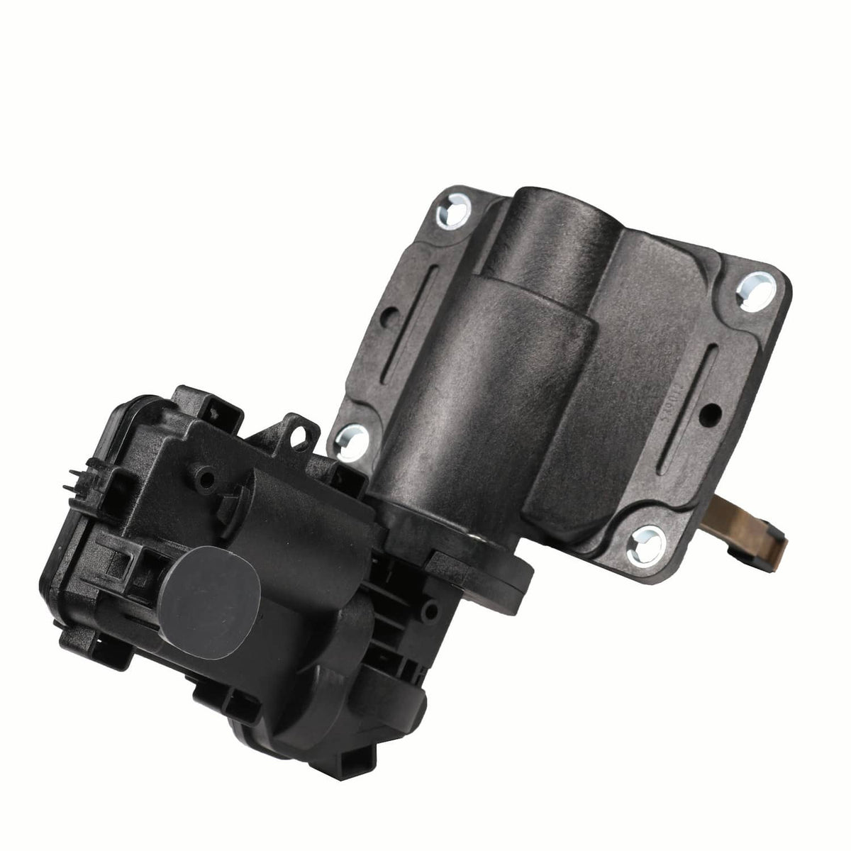 4WD front axle disconnect actuator fork assembly, dark gray and black with mounting bracket