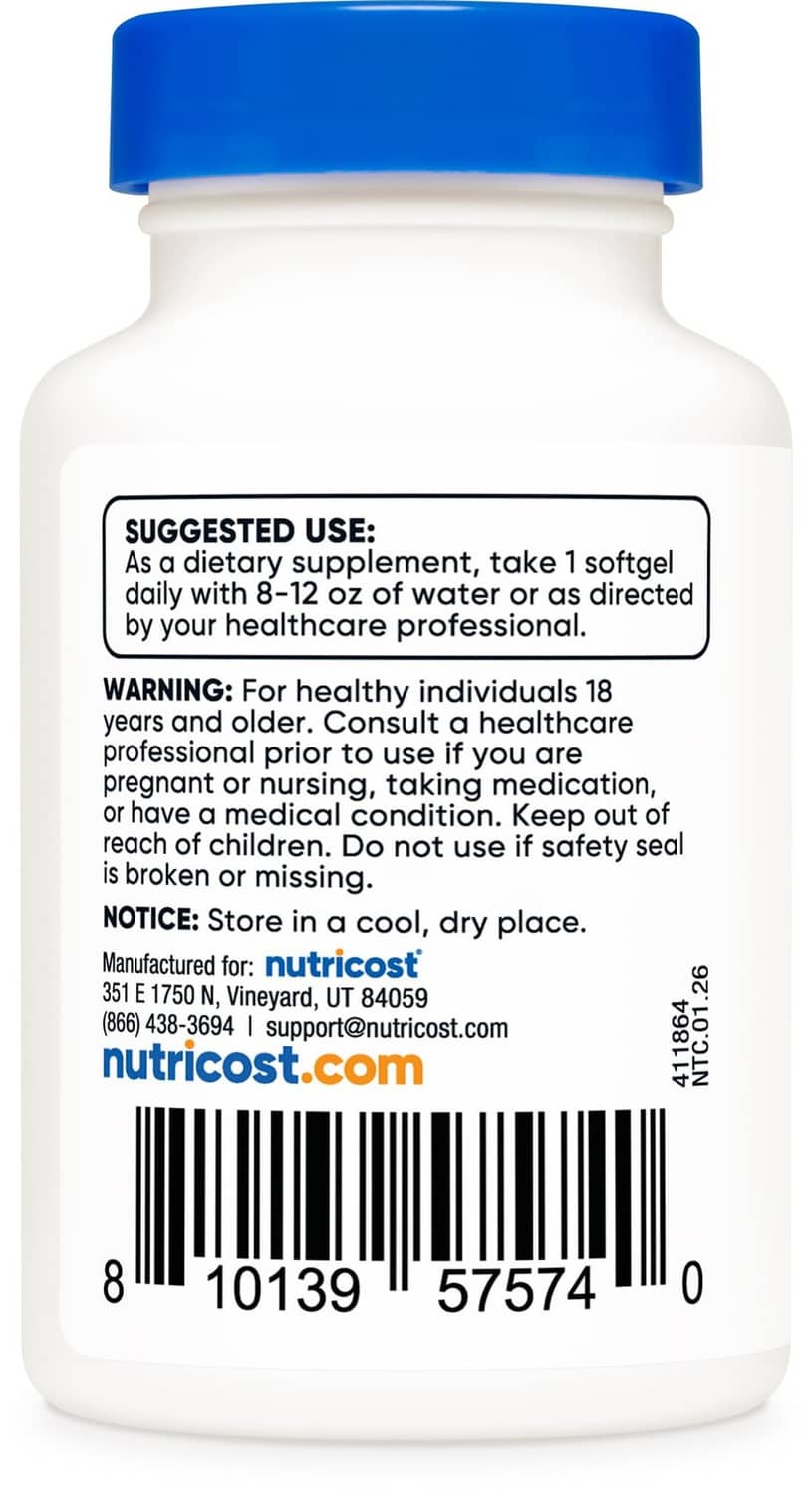 nutricost Vitamin K2 MK-7 supplement bottle back with usage and barcode