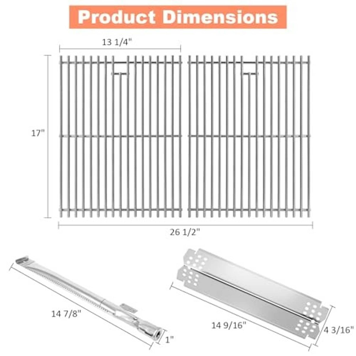 Nexgrill 4-burner grill grate dimensions diagram with labeled width and height