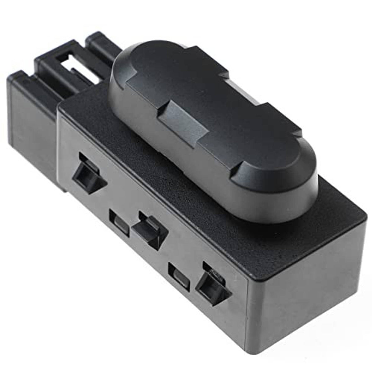 Black power seat switch assembly with oval rocker and multi-connector ports