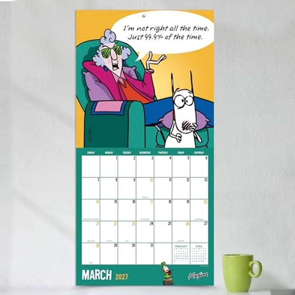 March 2027 wall calendar page with Maxine cartoon on couch and monthly date grid