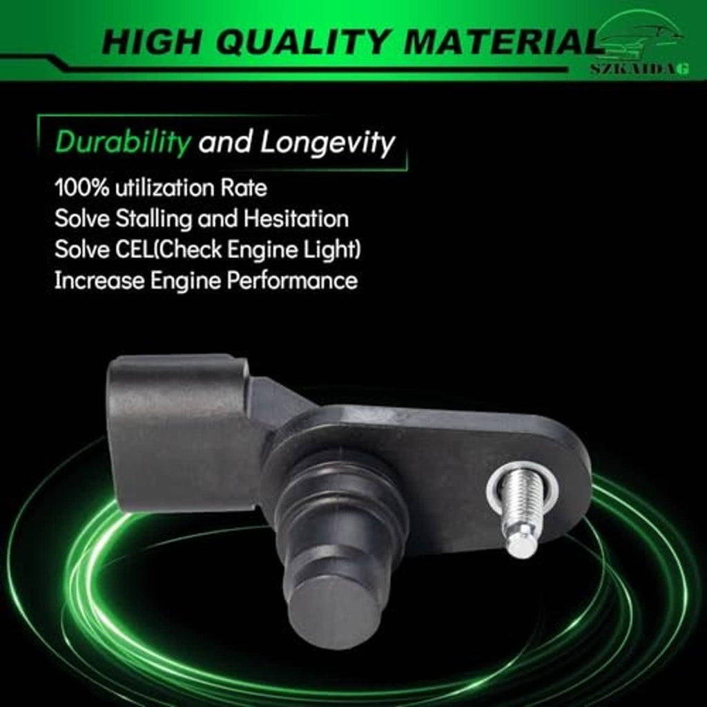 Camshaft position sensor with black housing and threaded metal bolt, front product view