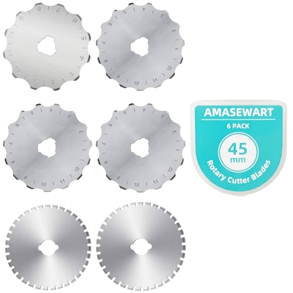 45mm skip-stitch rotary cutter blades, light gray discs in a 6-pack set