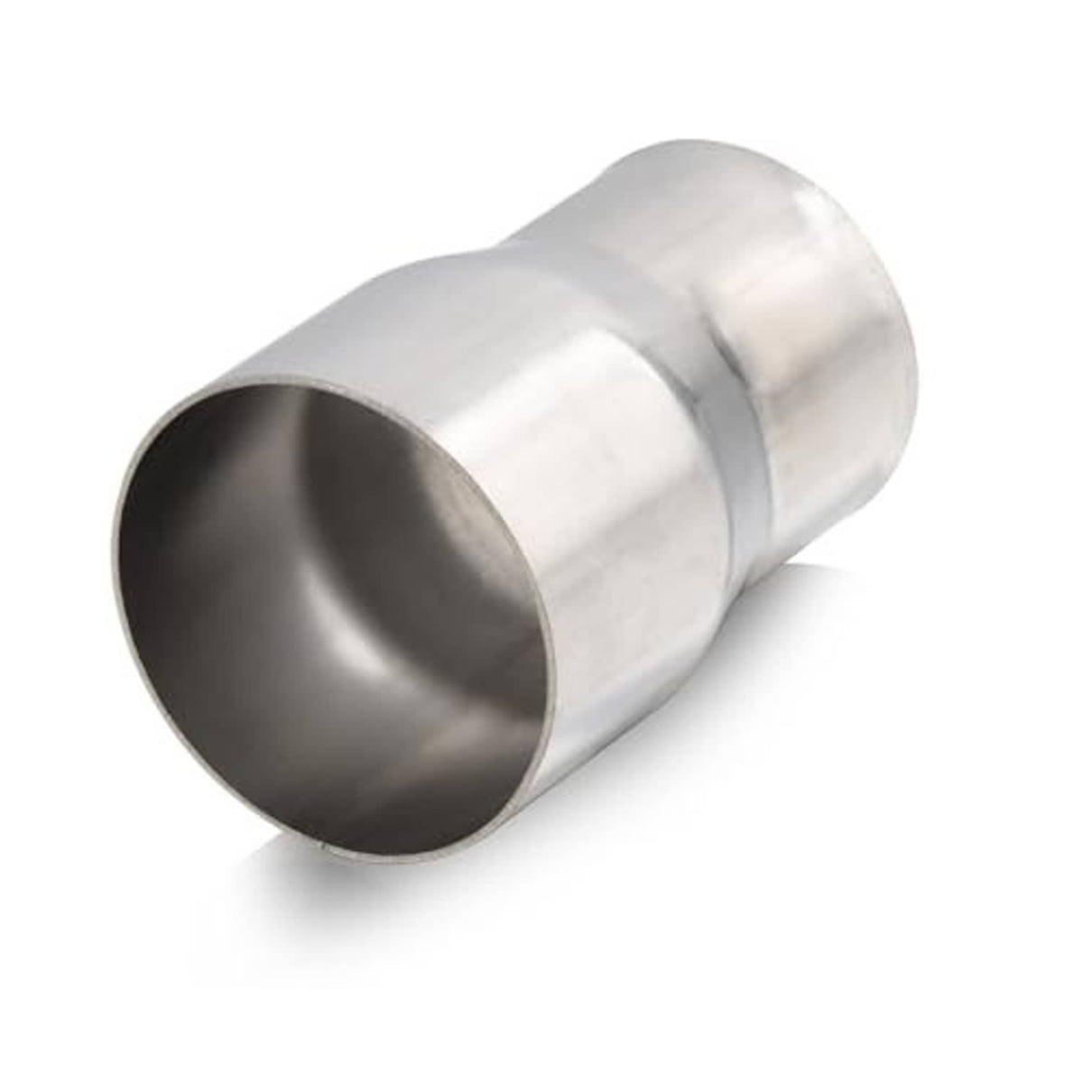 Polished metal exhaust reducer connector, wide inlet and smaller outlet opening