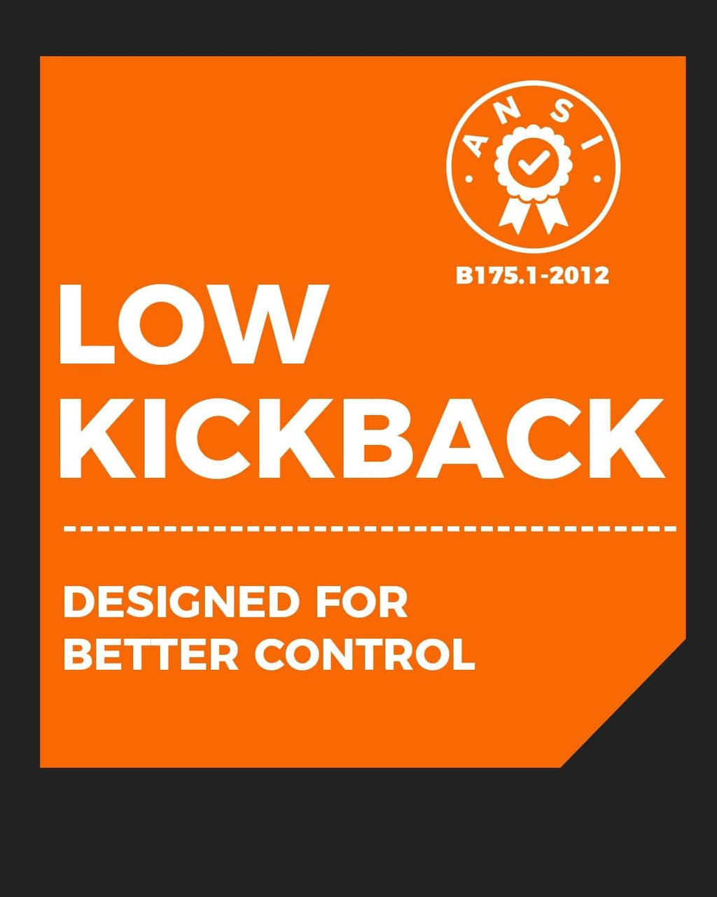 Low kickback chainsaw chain label on orange packaging card