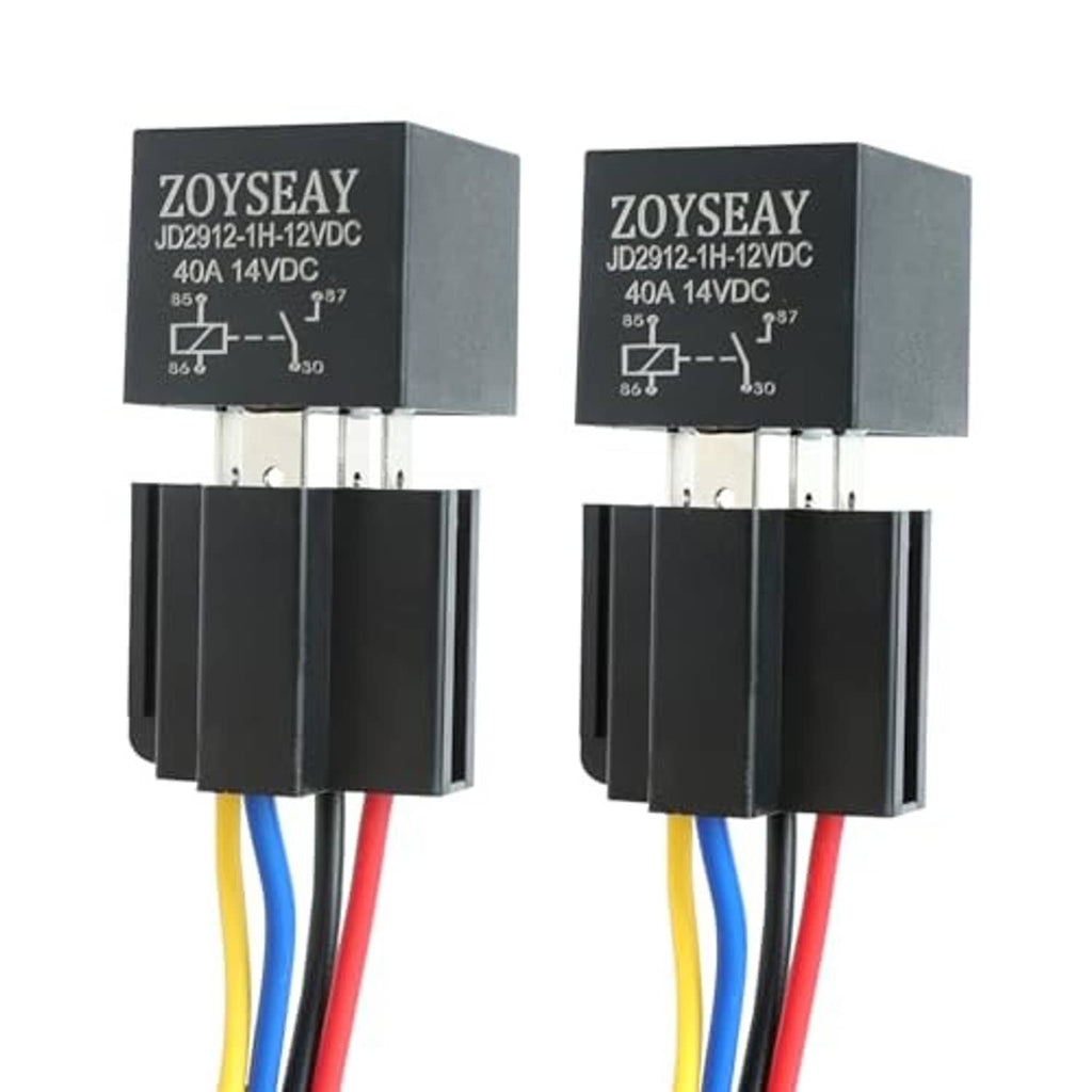 SPDT relays with wiring harness socket, dual pack, yellow/blue/red leads and pin terminals