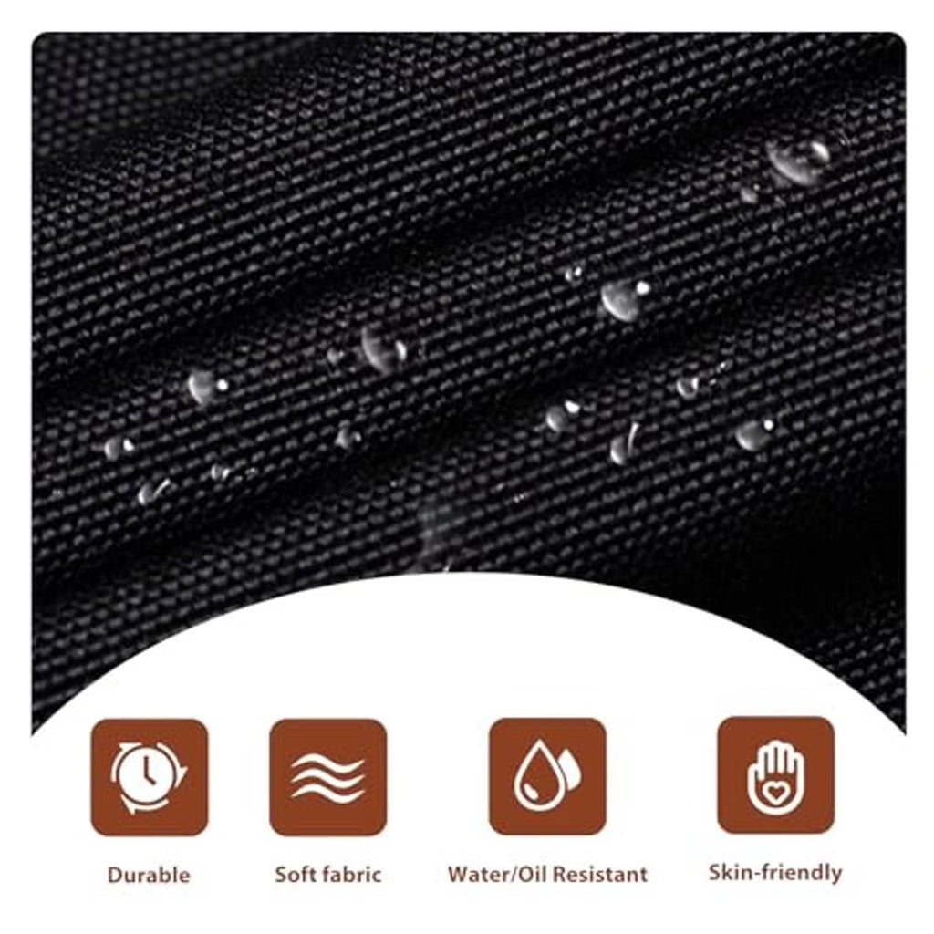 Black heavy-duty chef apron fabric with water/oil resistant texture and metal snaps