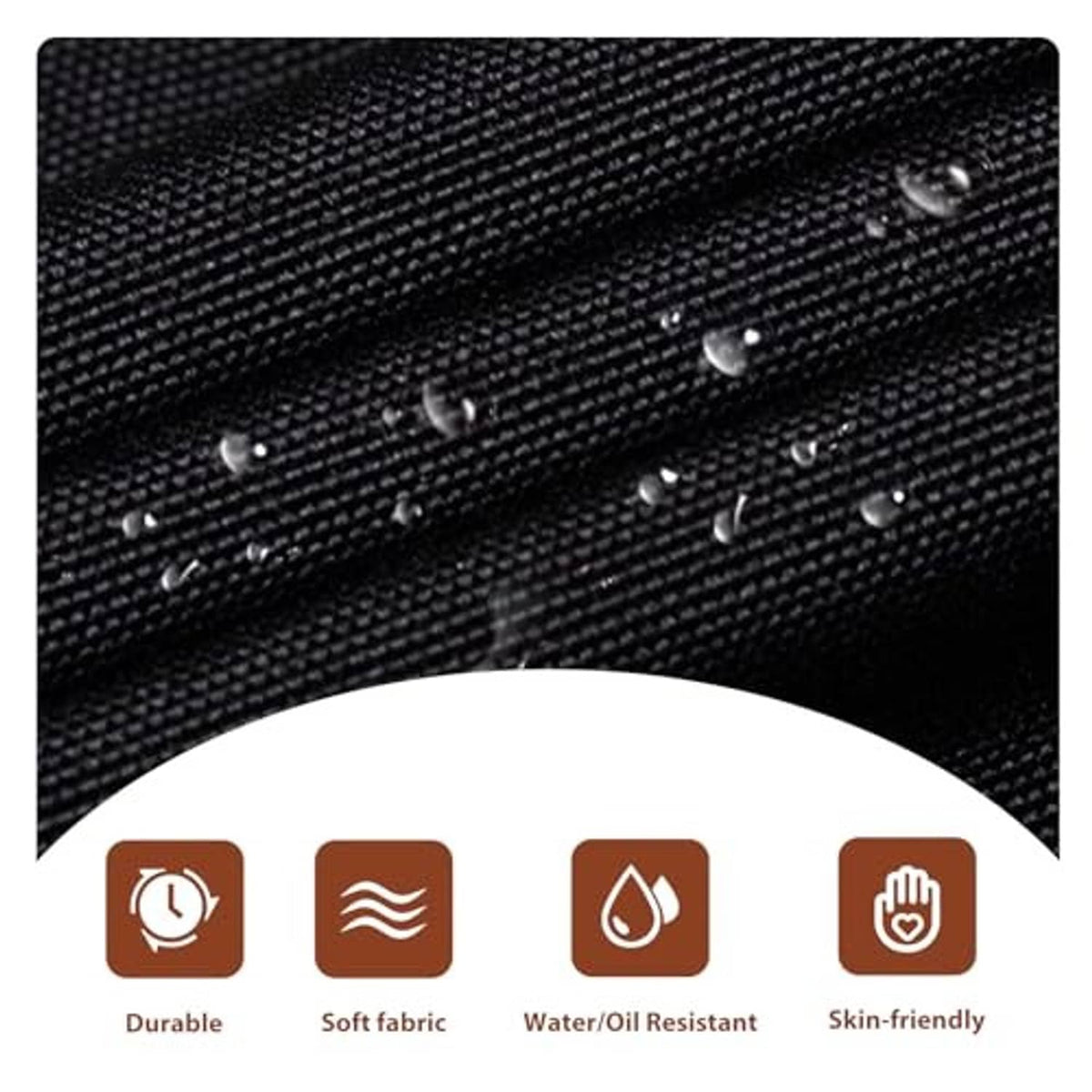 Black heavy-duty chef apron fabric with water/oil resistant texture and metal snaps