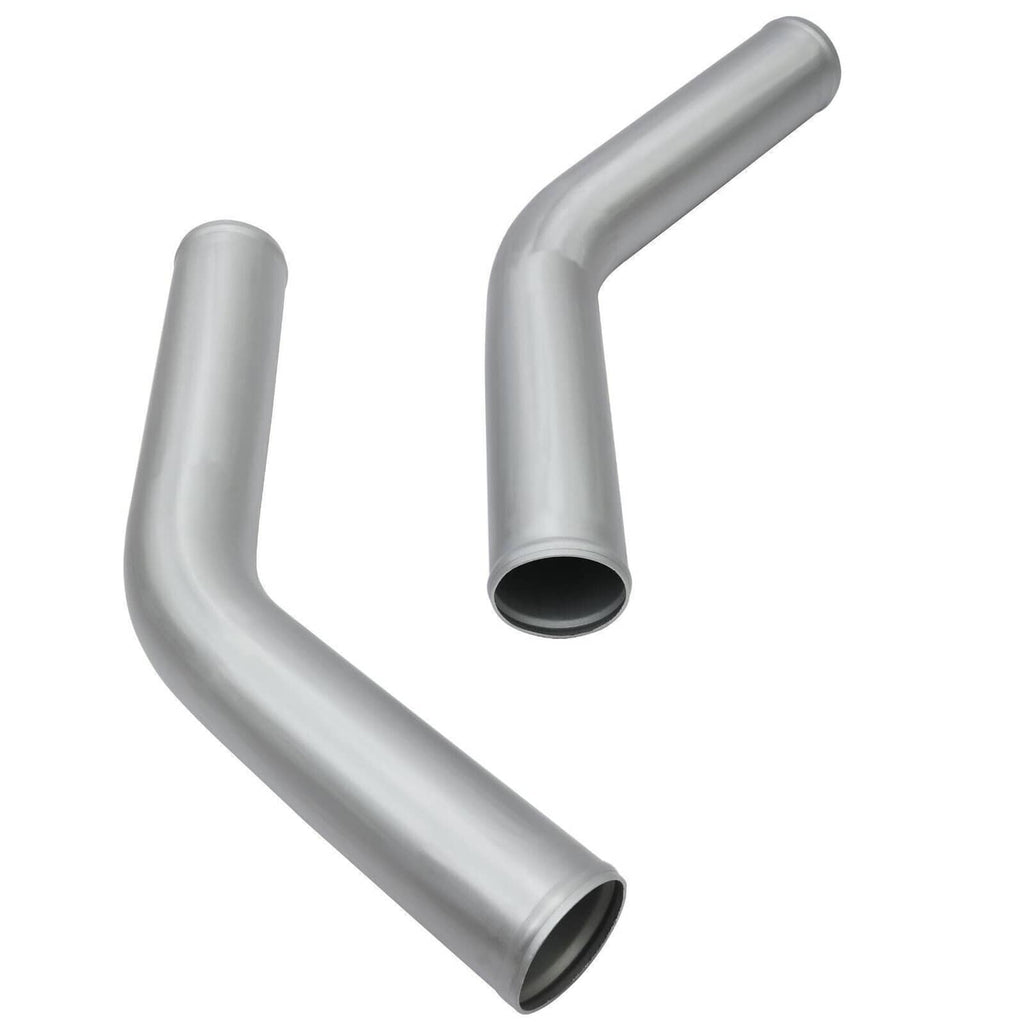 Polished intercooler piping kit with two curved sections and open ends, gray