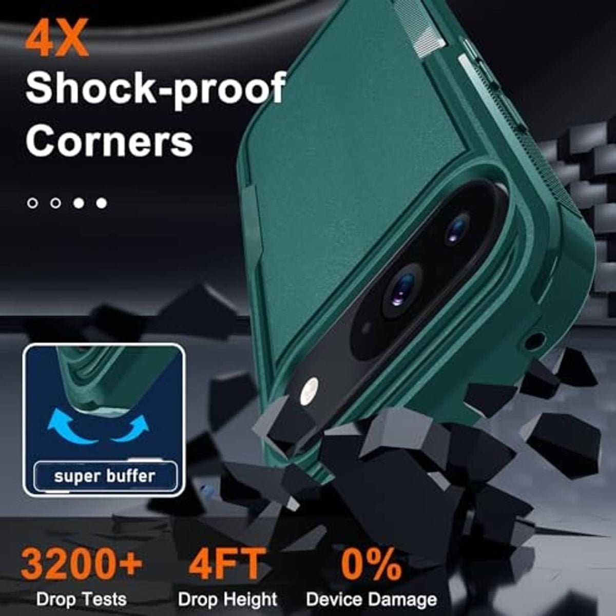 Teal Pixel 10 Pro XL case with rugged shock-absorbing corners around camera