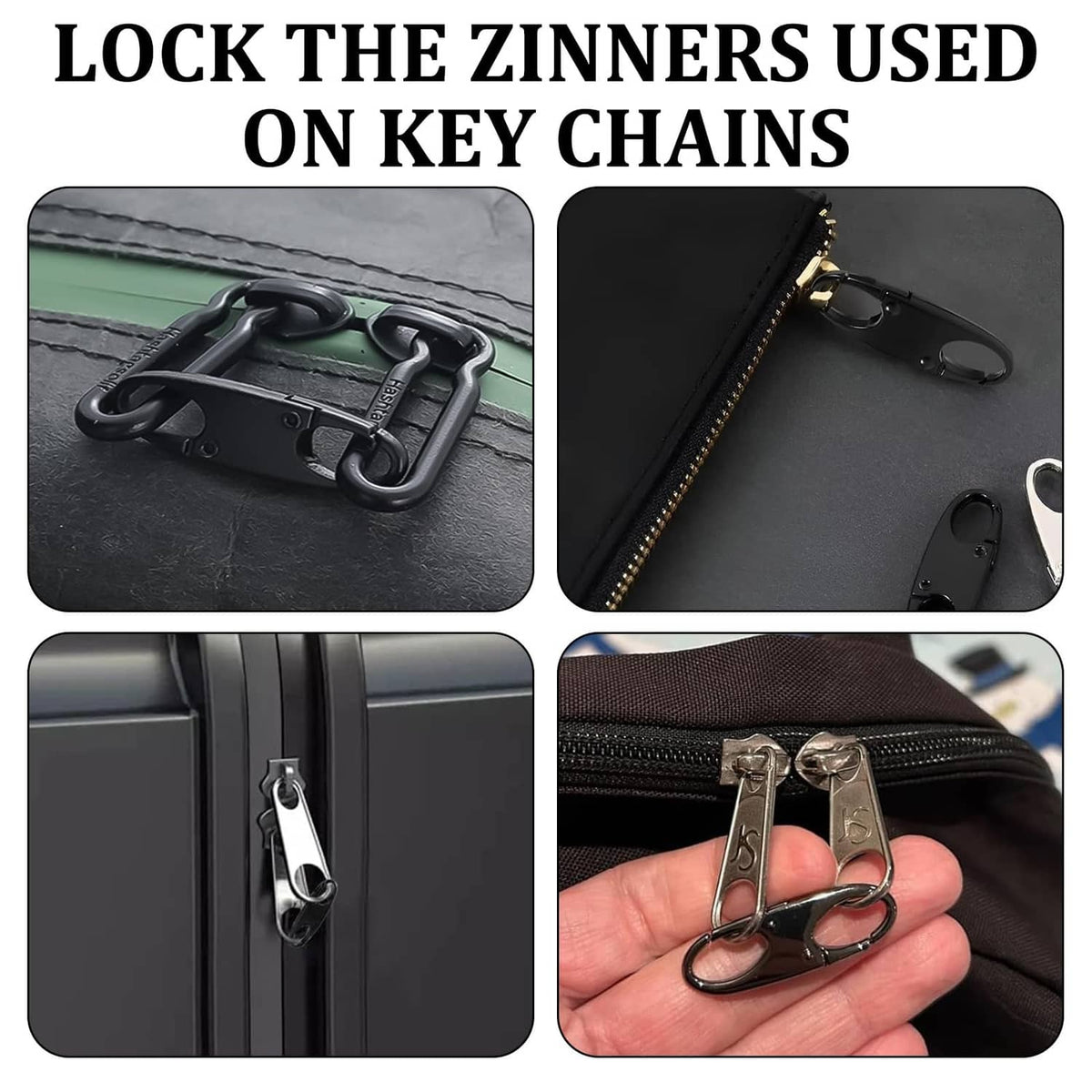 Set of anti-theft zipper clips locking zipper pulls with metal rings