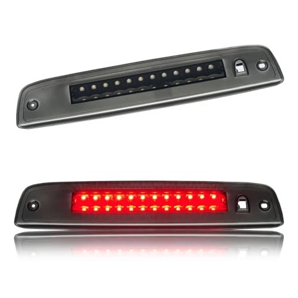 Third brake light LED module with dark housing and red LED strip illuminated