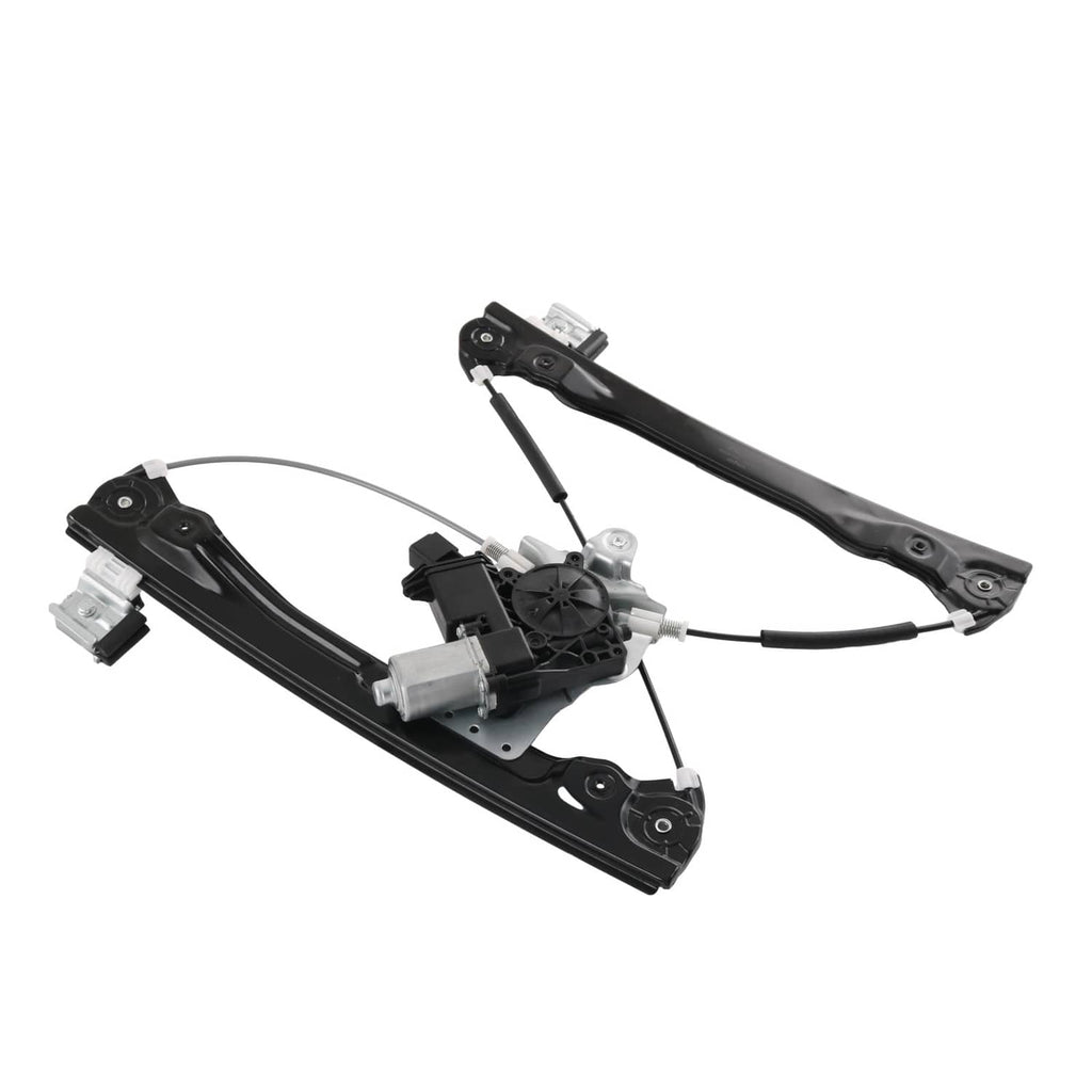 Front driver side power window regulator with motor, black regulator frame and cables