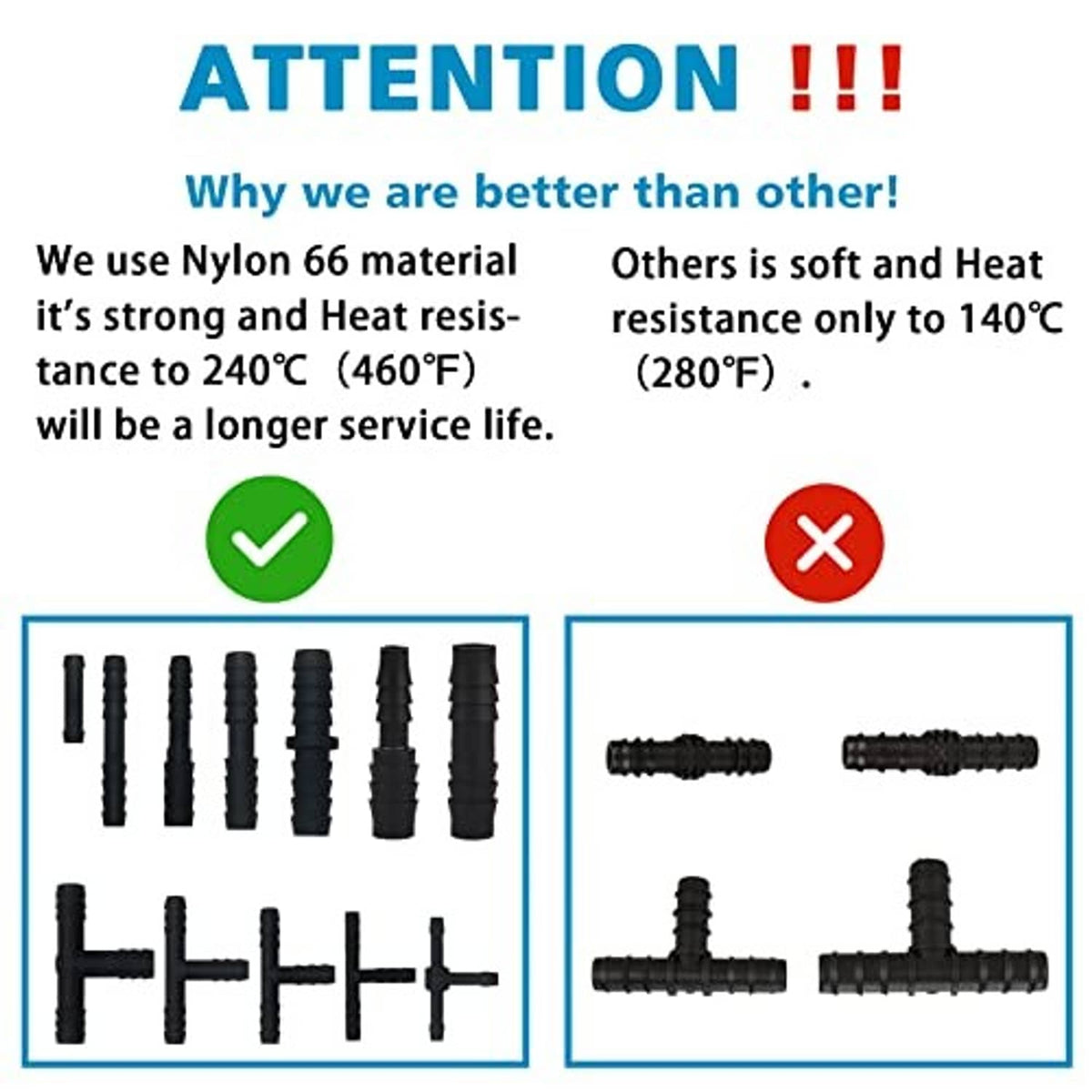 Black vacuum tubing connectors assortment with different sizes and coupling shapes