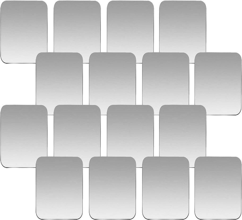 16-piece set of silver metal magnetic phone-mount plates with rounded corners